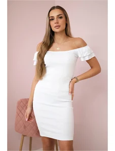 Kesi Ribbed dress with ruffles white