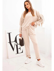 Kesi Világos bézs színű női viszkóz melegítő S rojtos ujjakkal