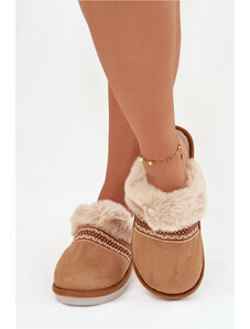 Boto Női papucs szőrmével és hímzéssel Camel Devianne