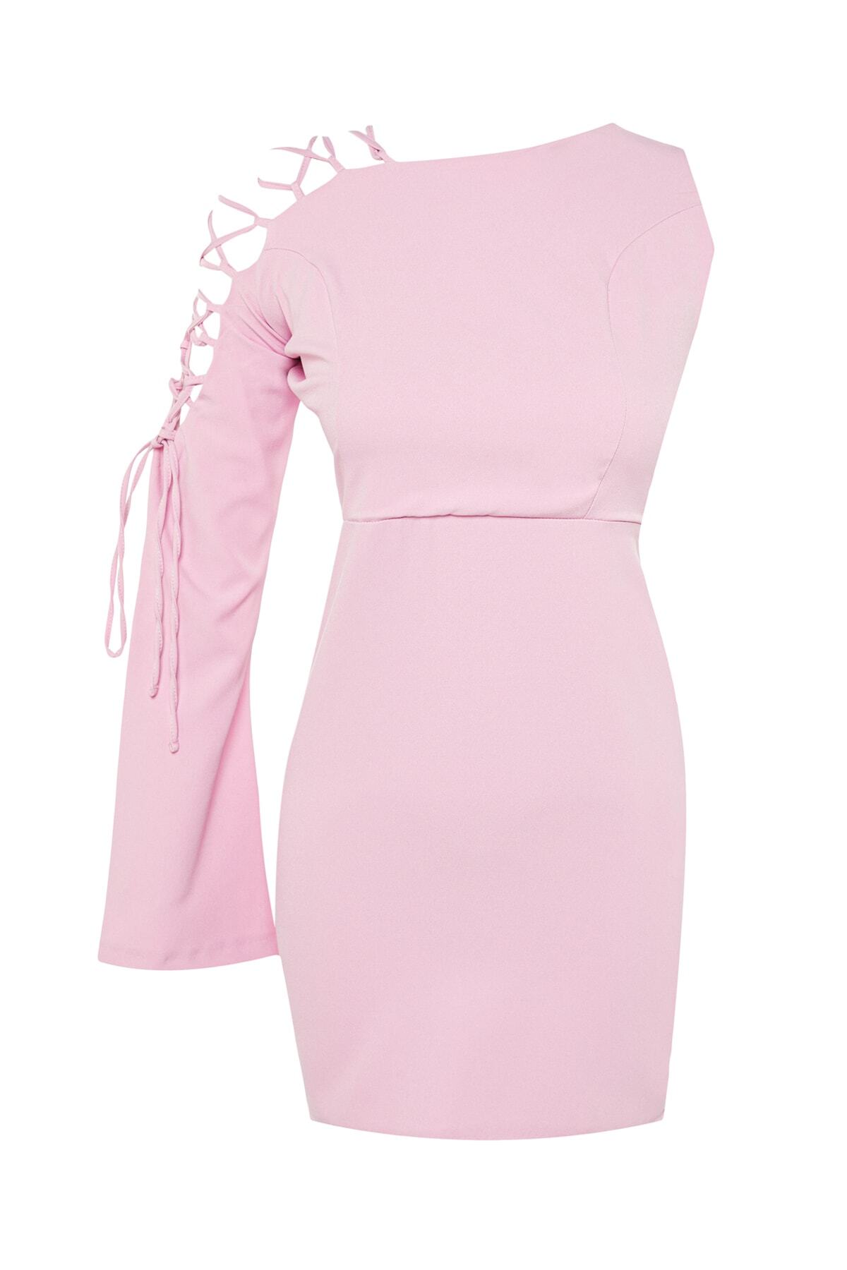 Trendyol rózsaszín testhezálló szőtt estélyi ruha