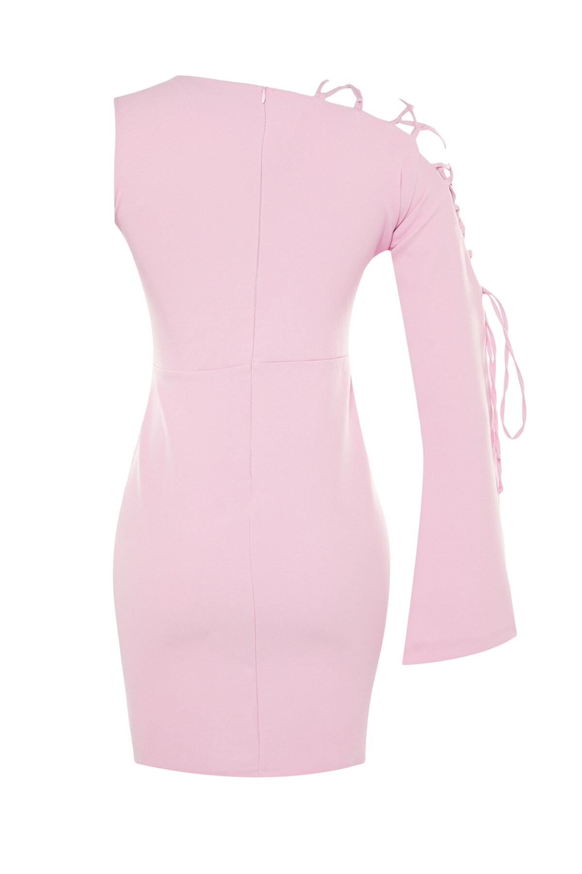 Trendyol rózsaszín testhezálló szőtt estélyi ruha