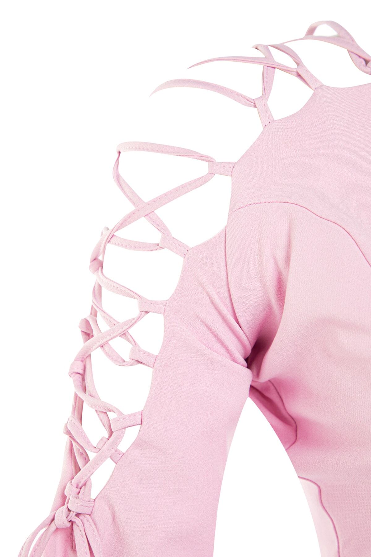 Trendyol rózsaszín testhezálló szőtt estélyi ruha