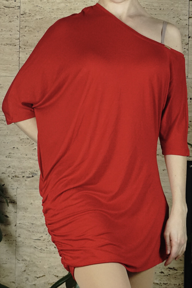 Victoria Moda Női ruha, félvállas, piros