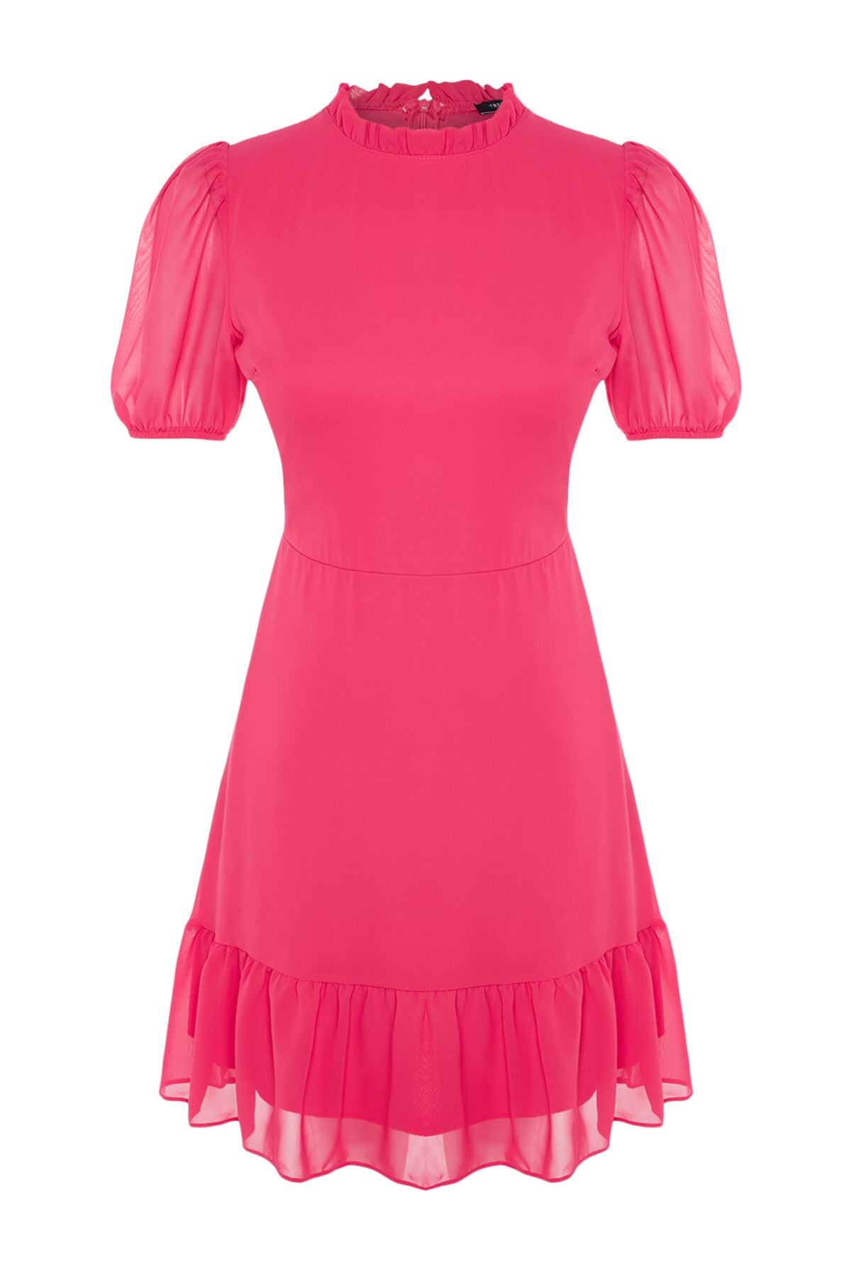 Trendyol Fuchsia A-Cut Flounce Chiffon Lined Woven Woven Dress