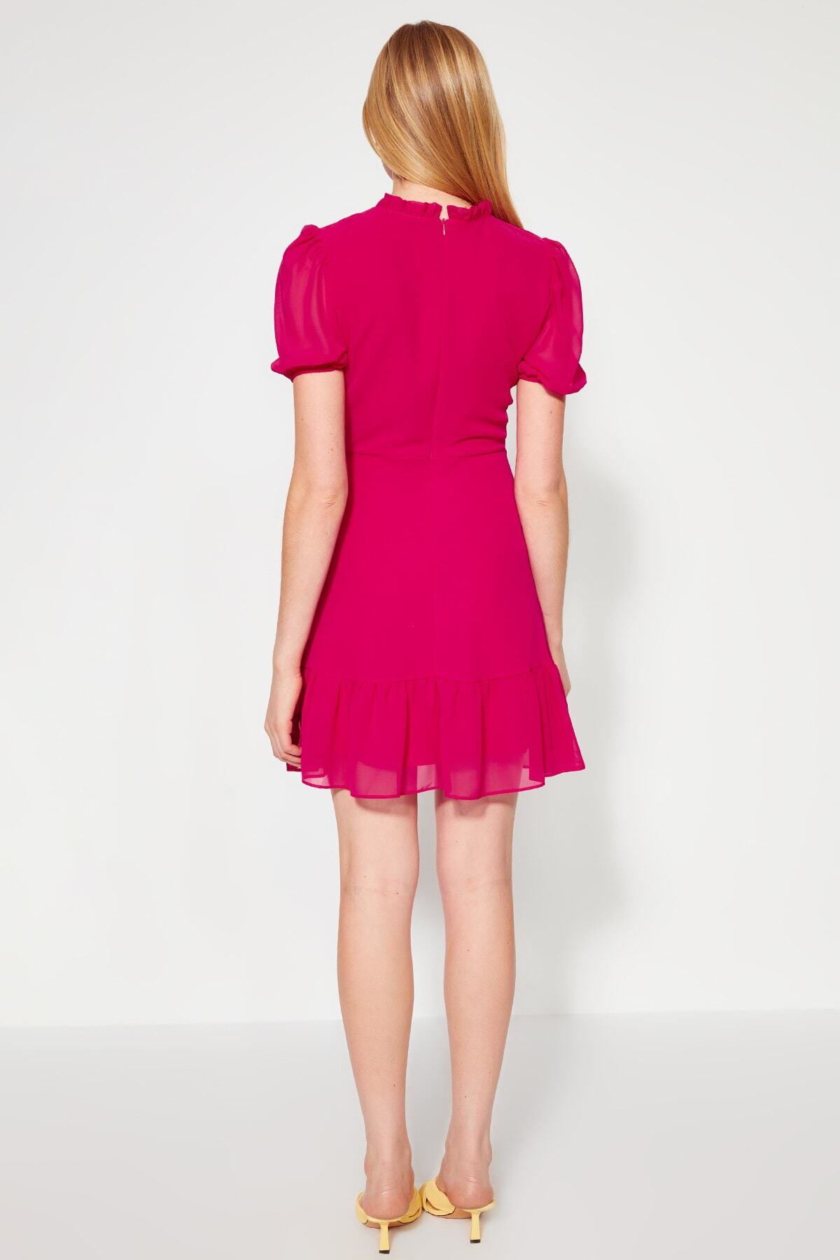 Trendyol Fuchsia A-Cut Flounce Chiffon Lined Woven Woven Dress