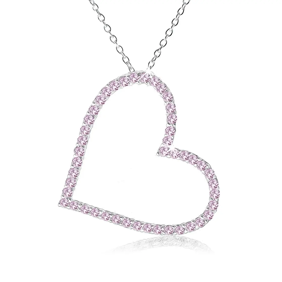 Ekszer Eshop - Nyakék 925 ezüstből, szimmetrikus szívkörvonal rózsaszín cirkóniákból SP37.07