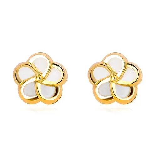Ekszer Eshop - 14K sárga arany fülbevaló - virág öt szirommal és természetes gyöngyházfénnyel S1GG19.18