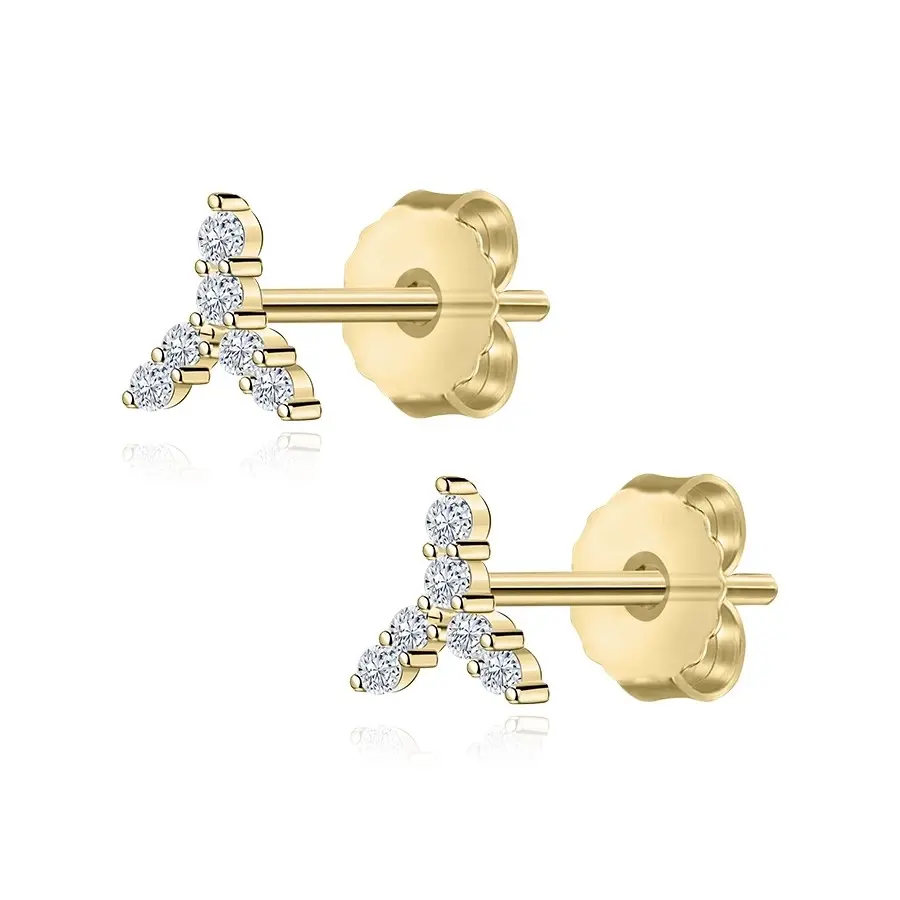 Ekszer Eshop - 14K sárga arany fülbevaló - szem alakú levelek, cirkóniák,stekkerzár S5GG255.48