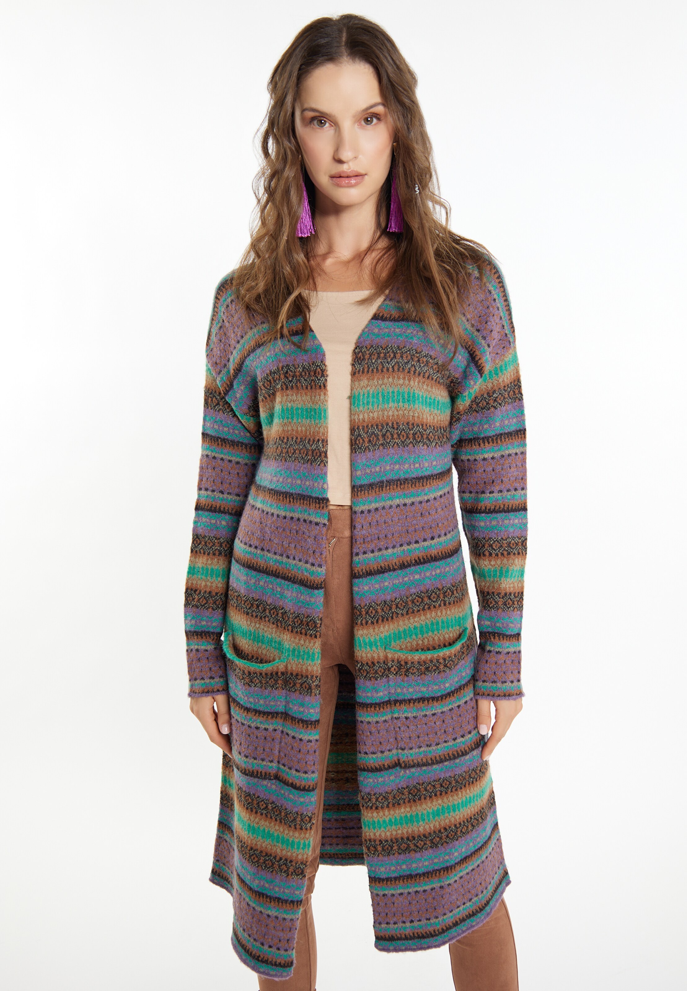 usha FESTIVAL Kardigán 'Carnea' krém / világosbarna / orgona / fekete