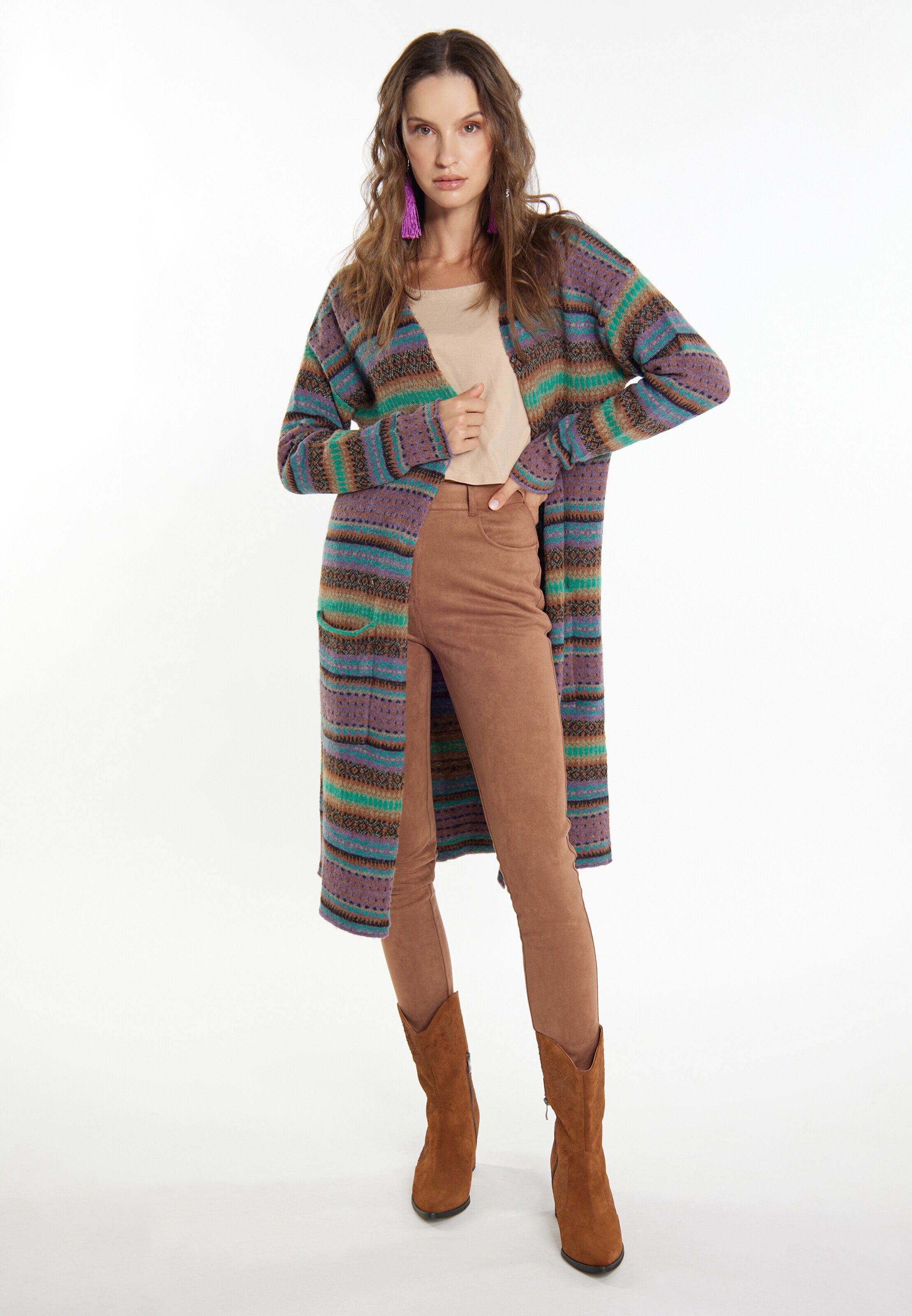 usha FESTIVAL Kardigán 'Carnea' krém / világosbarna / orgona / fekete