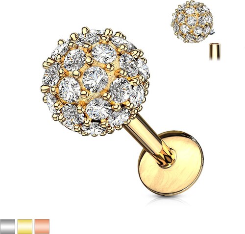 Ekszer Eshop - Nemes acél ajak, áll és fül piercing - cirkónia golyó ...