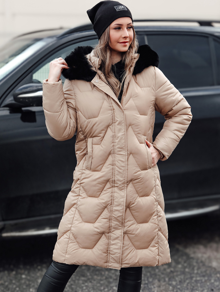 BASIC Bézs színű női hosszú steppelt kabát WINTERACT TY4777