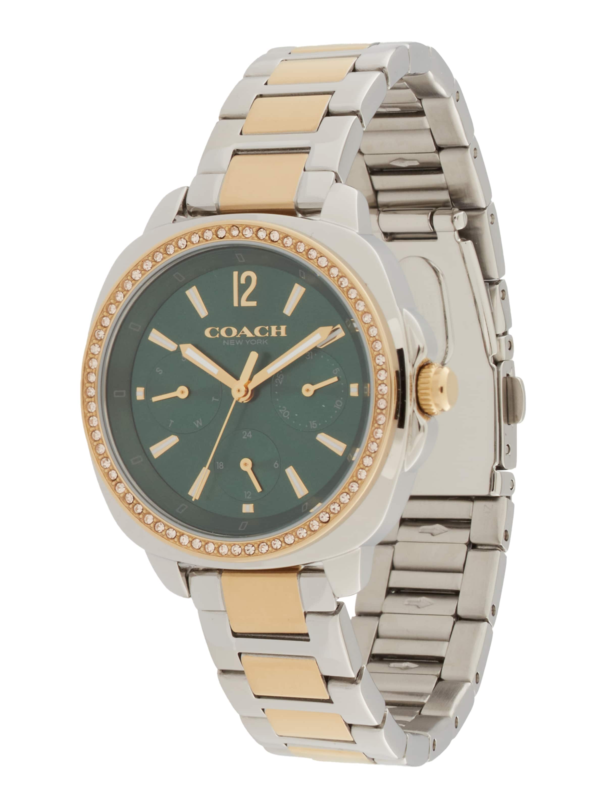 COACH Analóg órák 'Kitt' arany / sötétzöld / ezüst