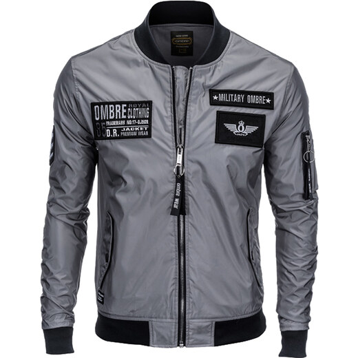 Ombre Clothing Férfi bomber dzseki rátétekkel Veteran szürke Ombre Clothing Férfi bomber dzseki rátétekkel Veteran szürke