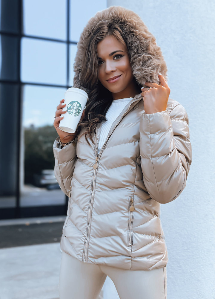 BASIC Bézs színű fényes steppelt kabát MIRIAL TY3770