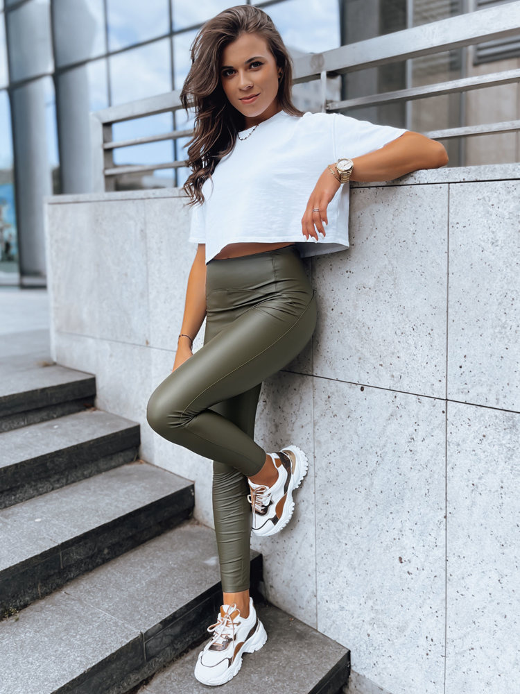 BASIC Khaki színű "viaszos" leggings WAXED CHIC UY1564
