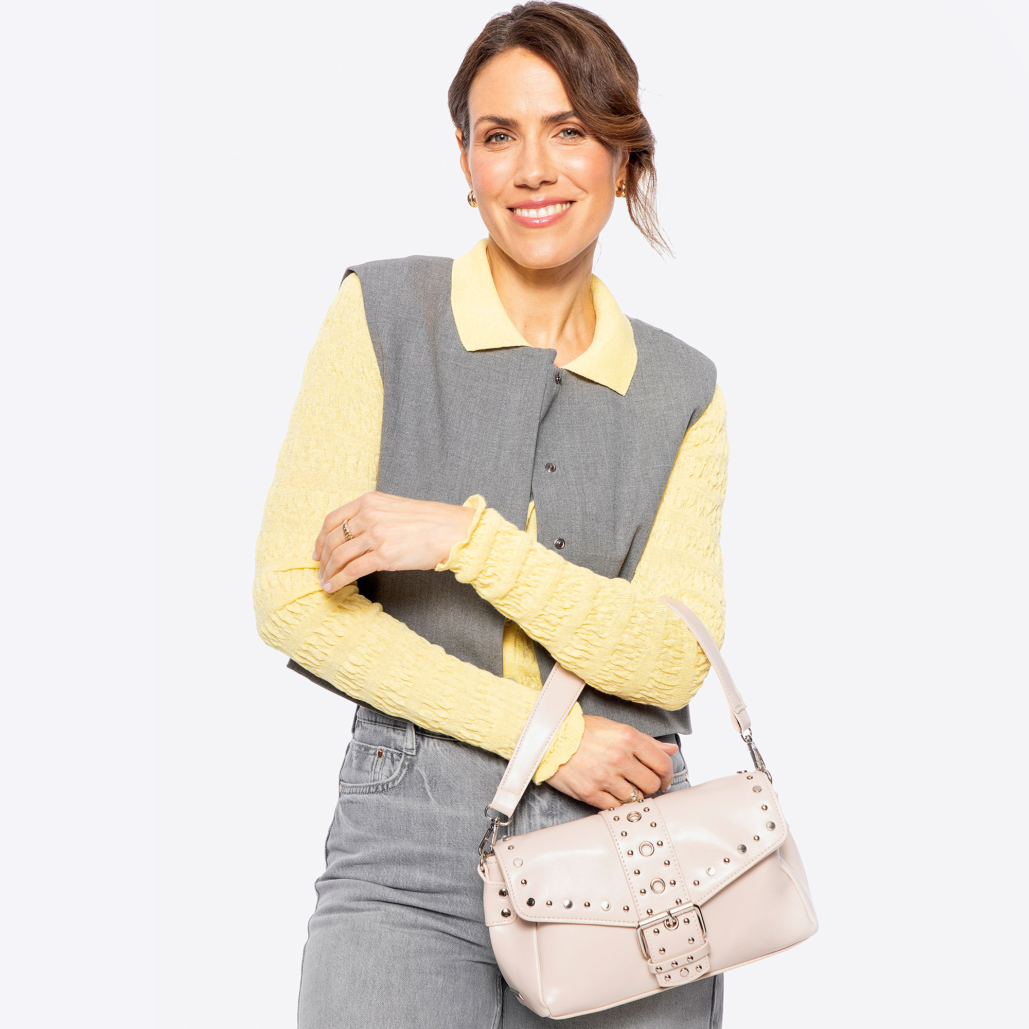 Wittchen Női ökobőr táska szegecsekkel - krém