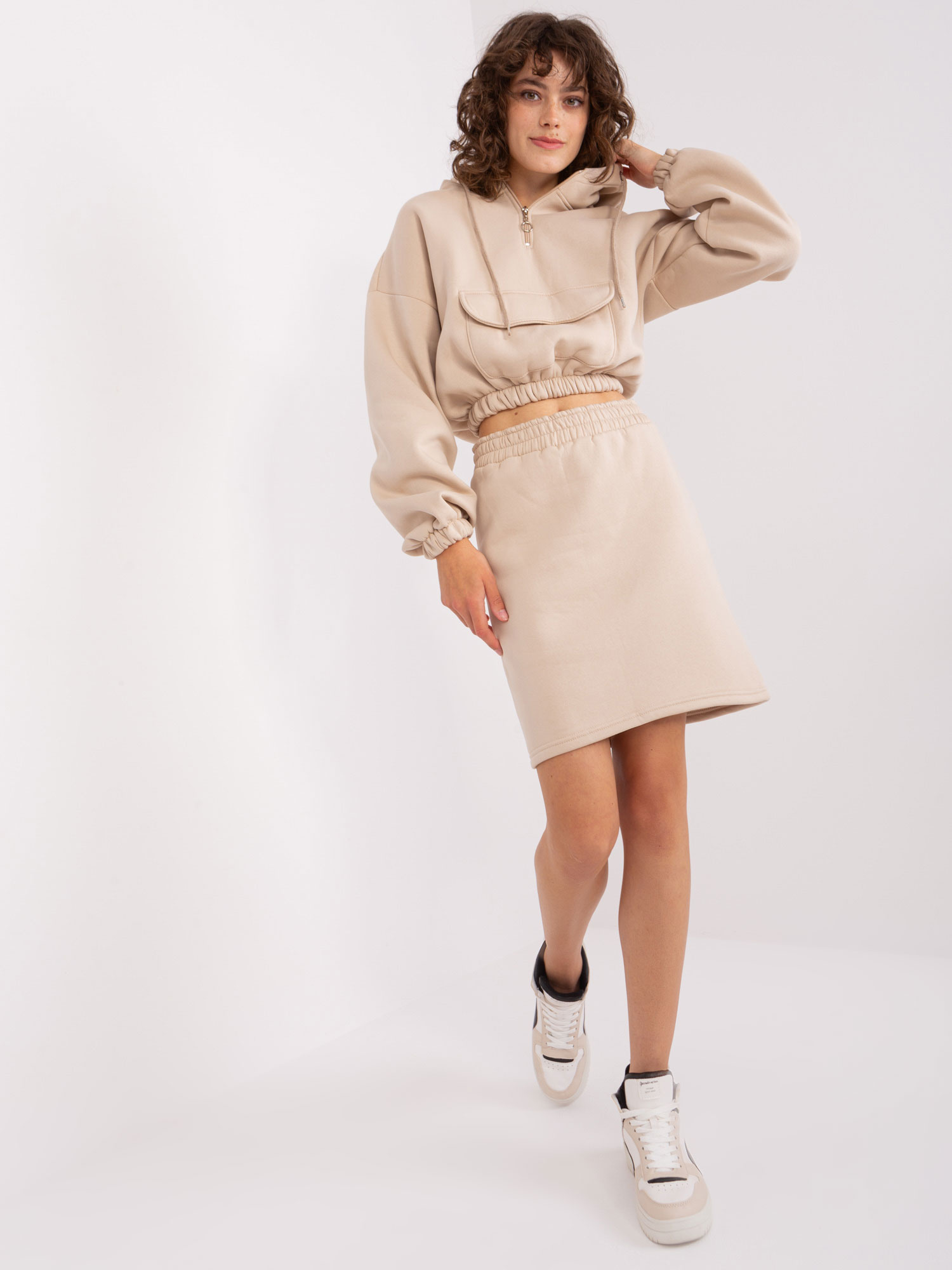 BASIC Női bézs pulóver és szoknya szett -EM-KMPL-705.25-beige