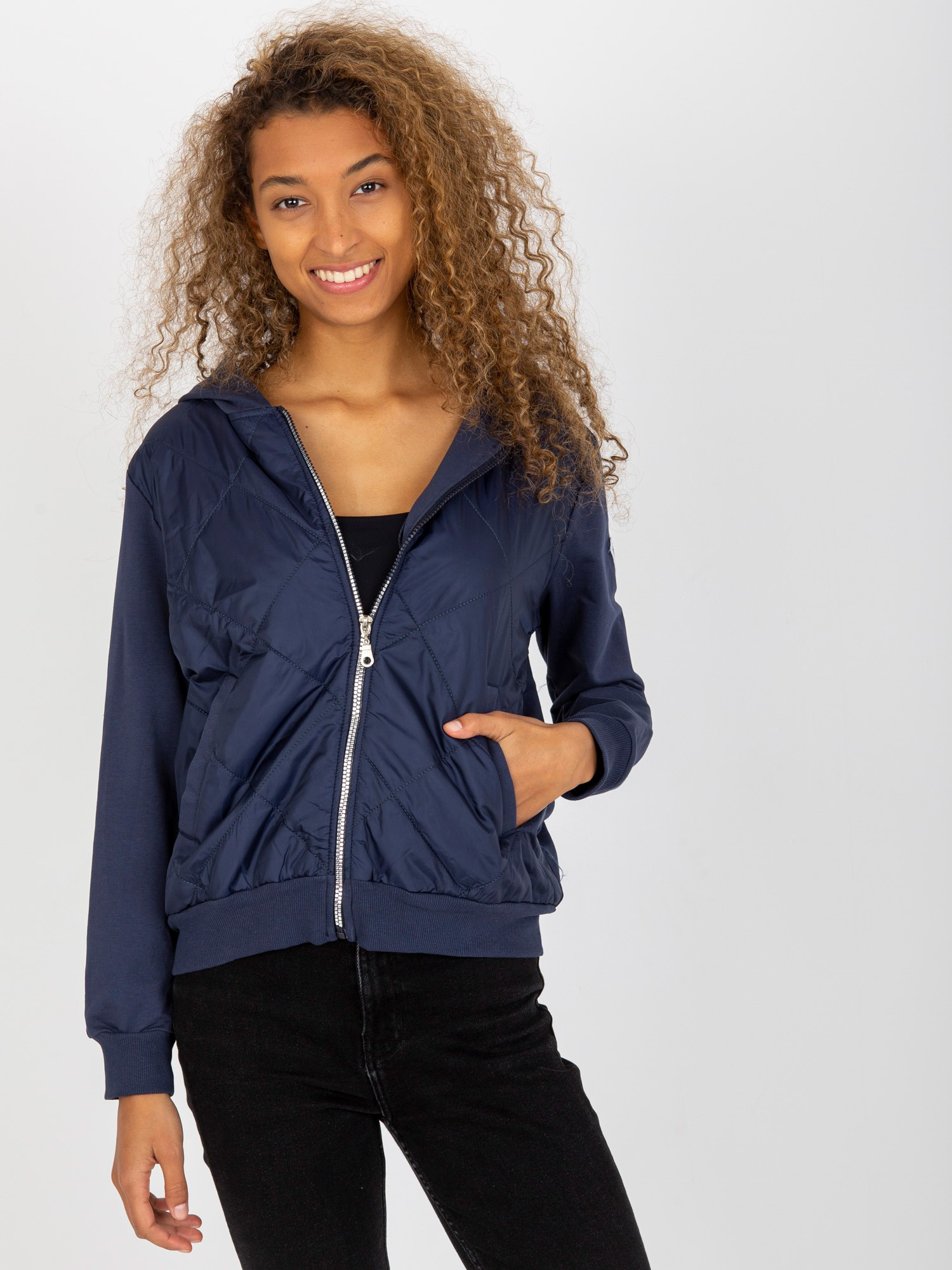 RUE PARIS Sötétkék steppelt bomber kabát RV-BL-8226.11X-dark blue
