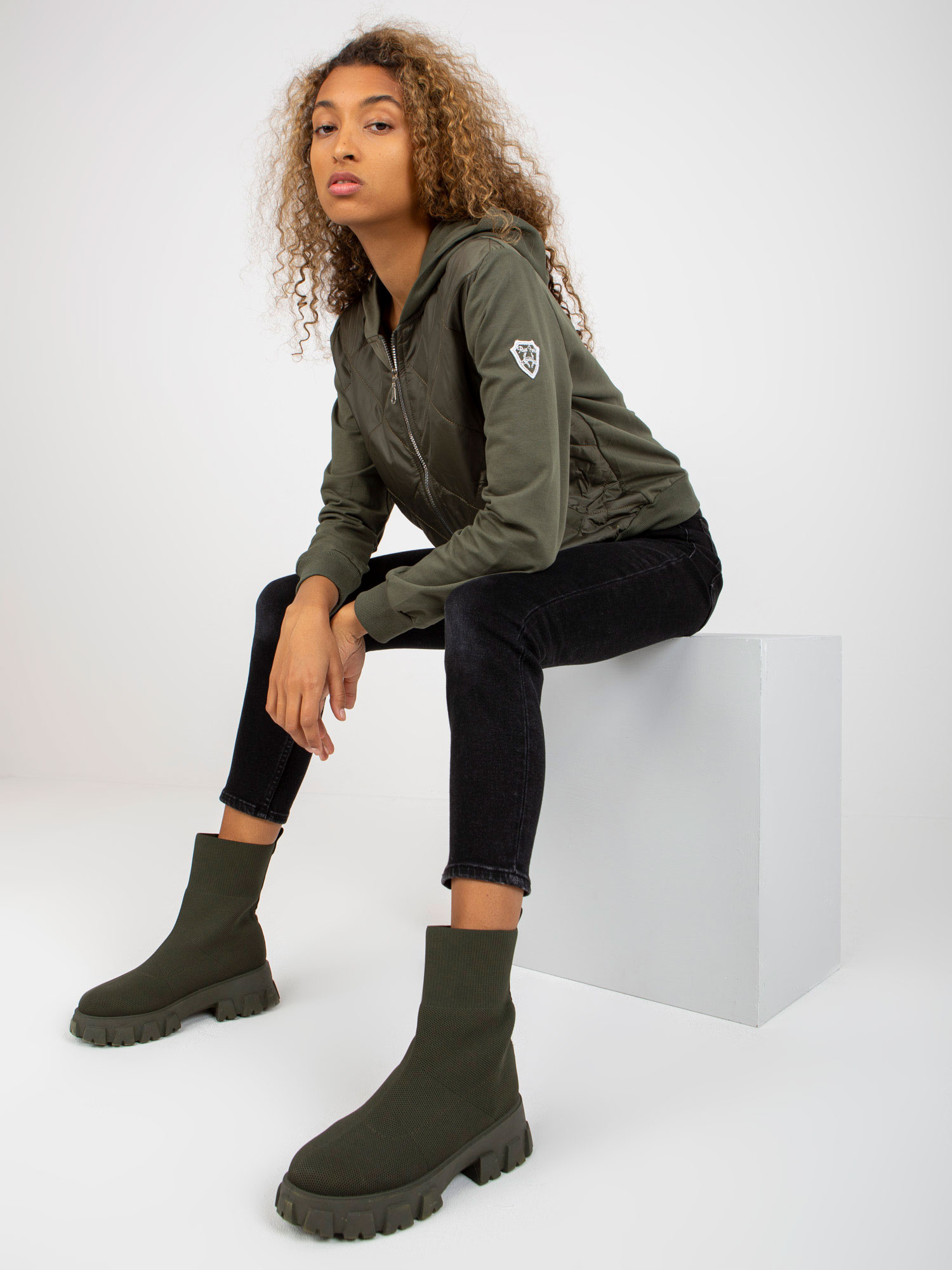 RUE PARIS Khaki steppelt bomber kabát -RV-BL-8226.11X-khaki