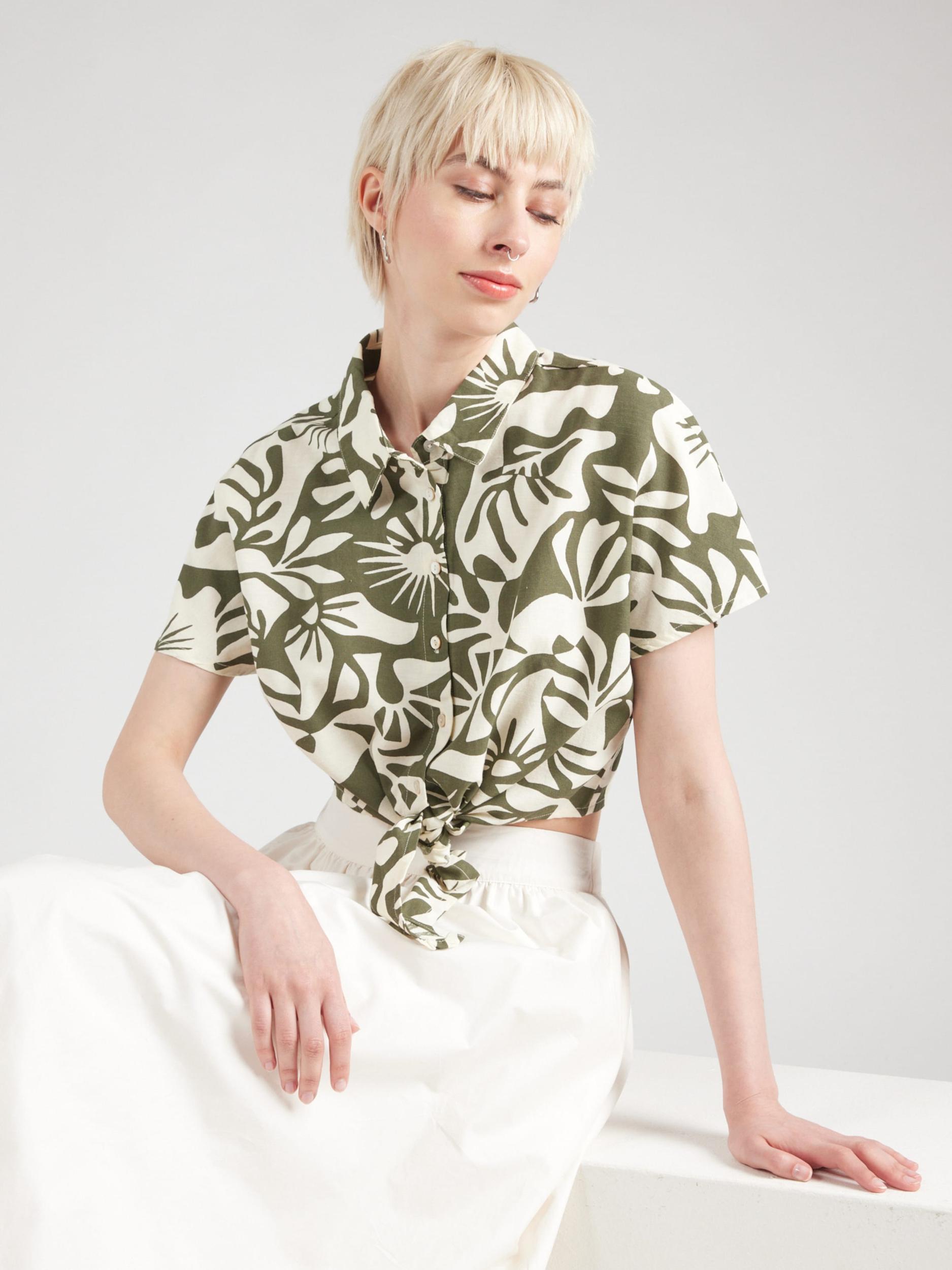 ONLY Blúz 'ONLJAKIRI LINEN' elefántcsont / olíva