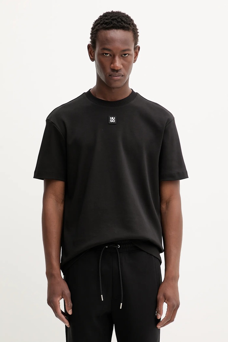 HUGO pamut póló barna, sima, 50505201