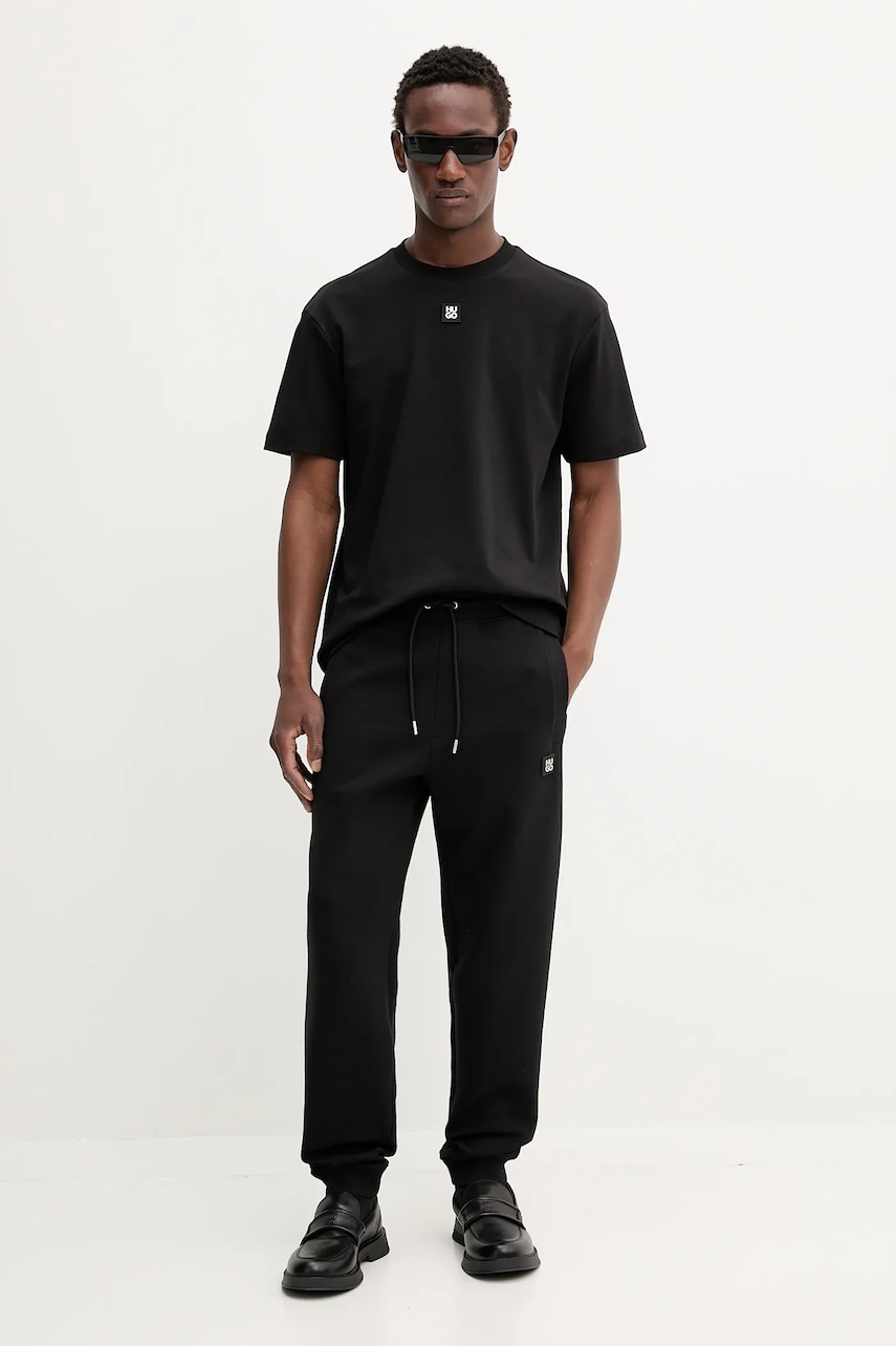 HUGO pamut póló barna, sima, 50505201