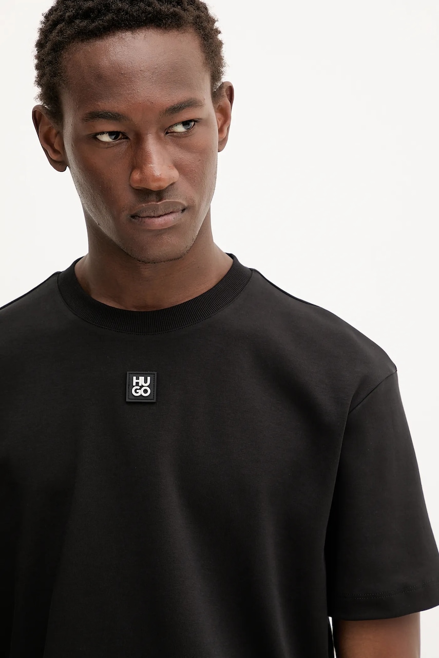 HUGO pamut póló barna, sima, 50505201