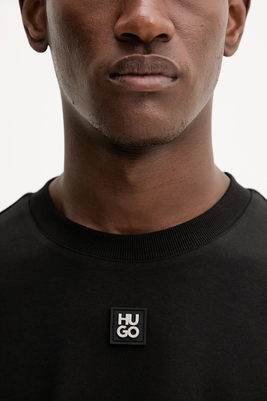 HUGO pamut póló barna, sima, 50505201