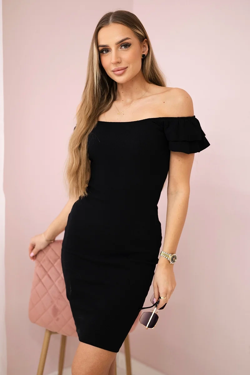Kesi Ribbed dress with ruffles black