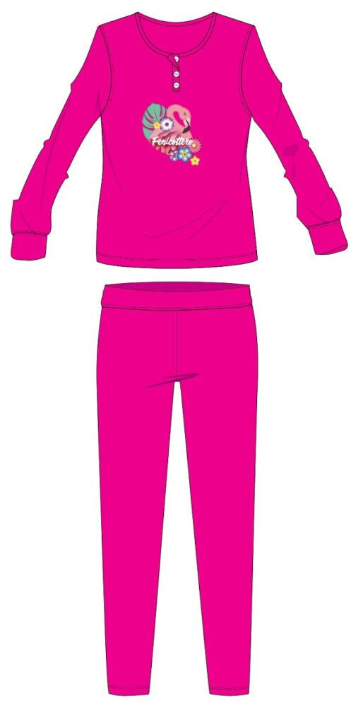 Exity kft. Flamingó téli pamut gyerek pizsama - interlock pizsama - pink - 128