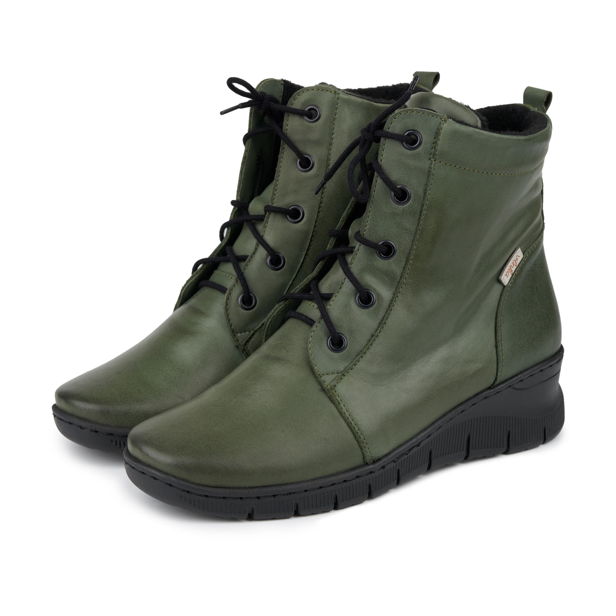 Vlnka Zoe női bőr csizma gyapjú filccel, zöld felnőtt cipő