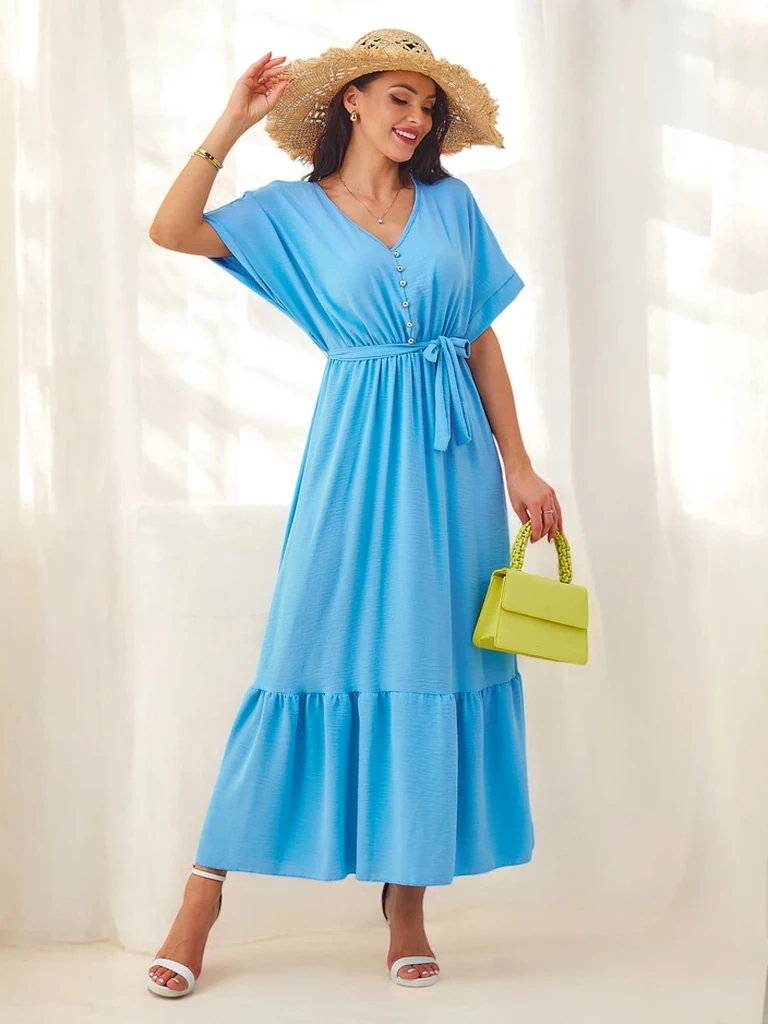 Resti Women's midi dress with short sleeves and decorative buttons