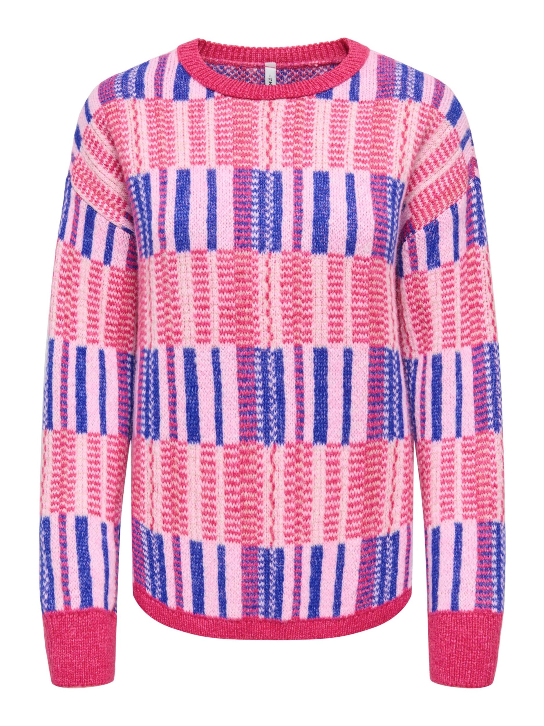 ONLY Pulóver 'ONLIRIS' királykék / rózsaszín / világos-rózsaszín