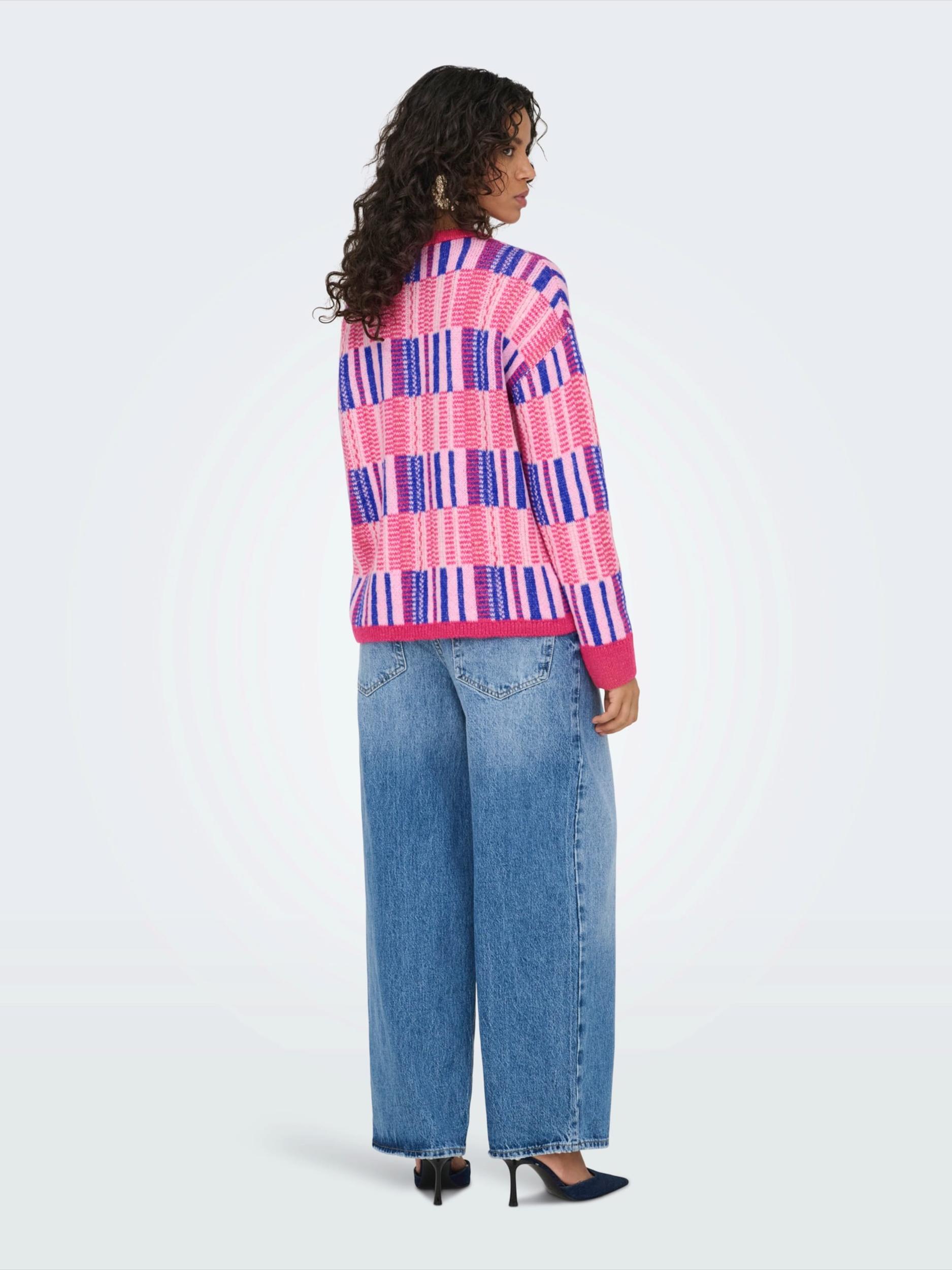 ONLY Pulóver 'ONLIRIS' királykék / rózsaszín / világos-rózsaszín