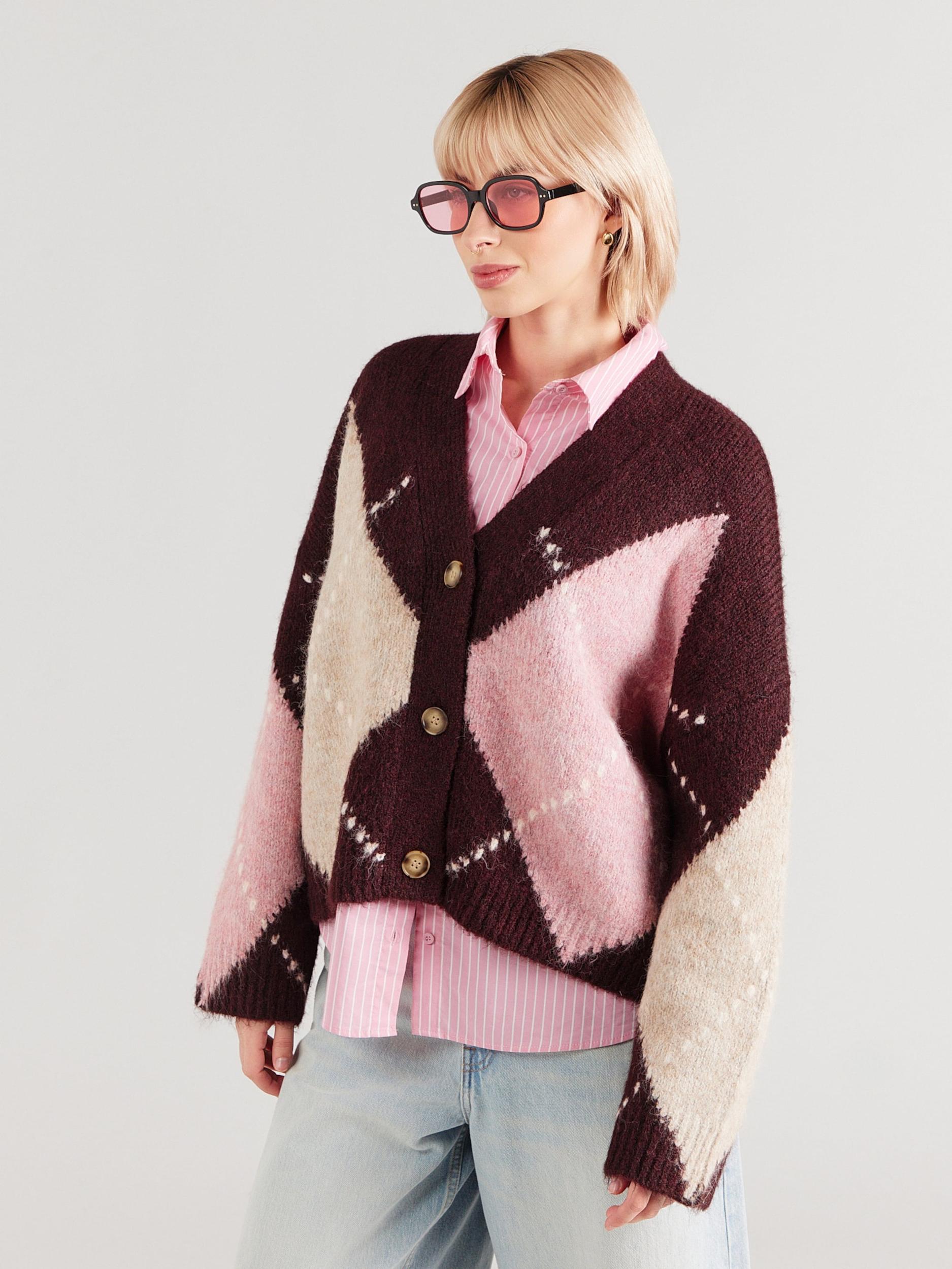 Noella Kardigán 'Laiana' rózsaszín / borvörös / fehér