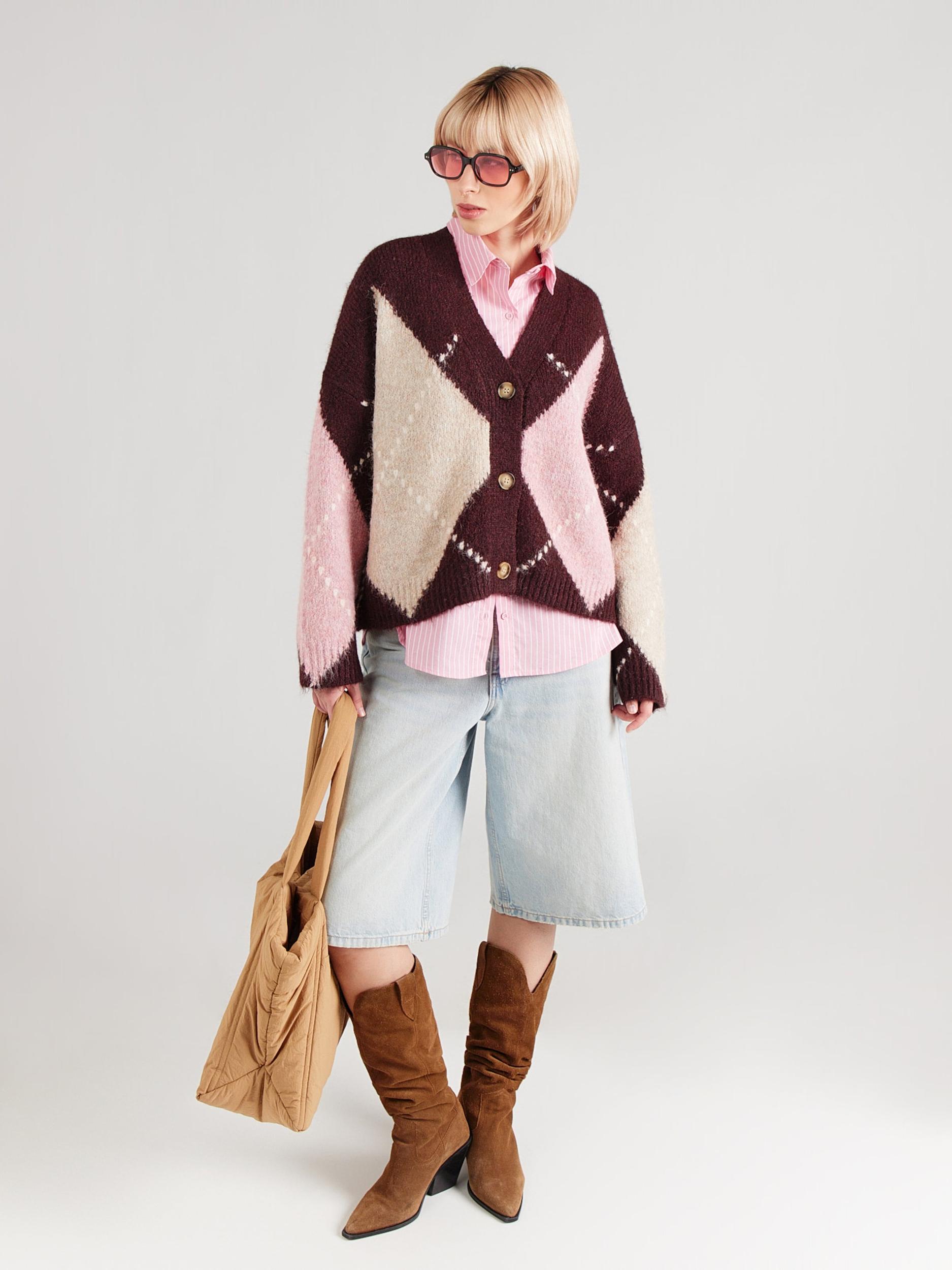 Noella Kardigán 'Laiana' rózsaszín / borvörös / fehér