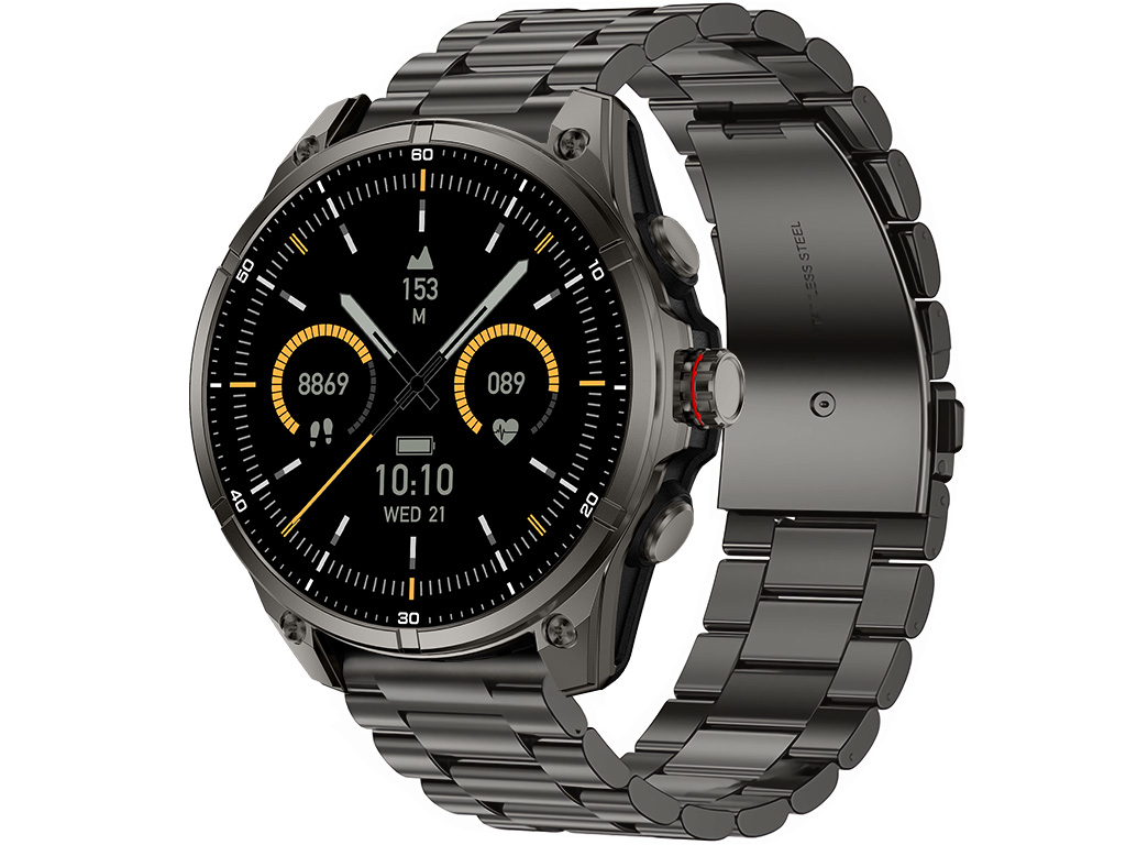 Madvell Onyx 3 GPS-szel fekete okosóra fém szíjjal + szilikon szíjjal