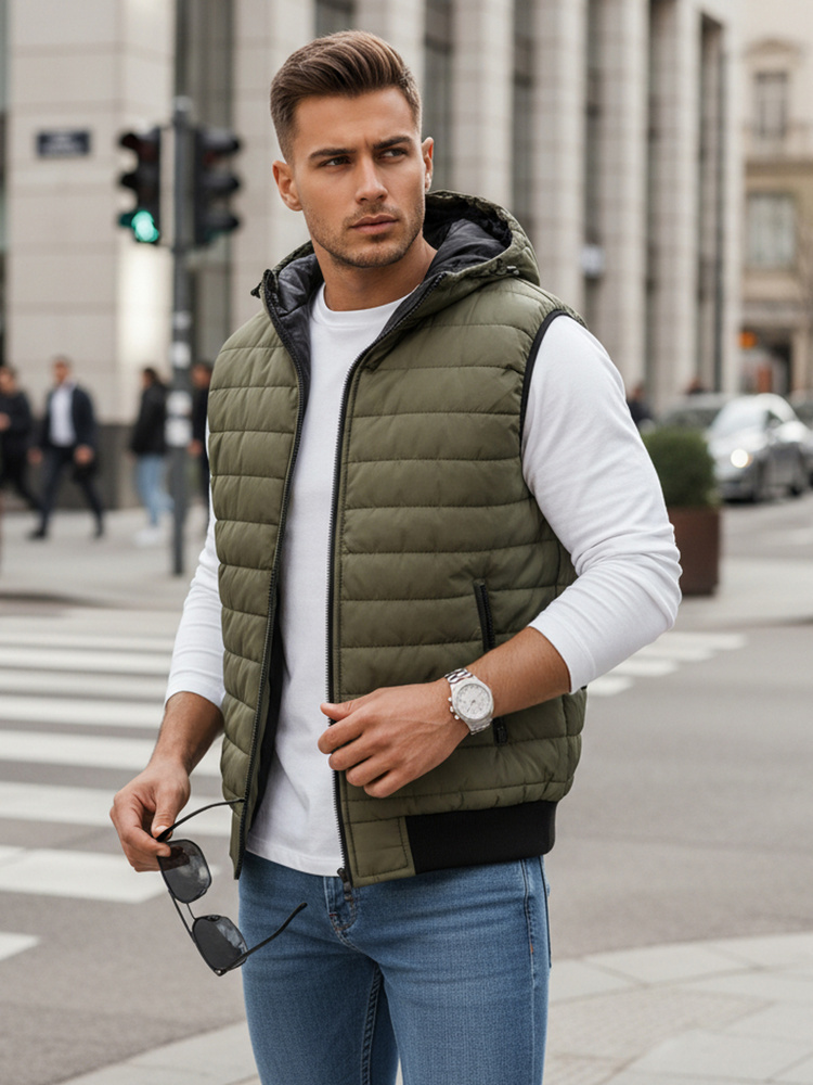 BASIC Sötétzöld mellény kapucnival TX4237