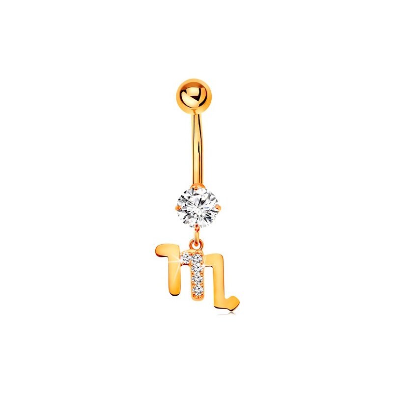 Ekszer Eshop - 14K arany köldök piercing - átlátszó cirkónia, fényes csillagjegy szimbólum - SKORPIÓ GG185.11