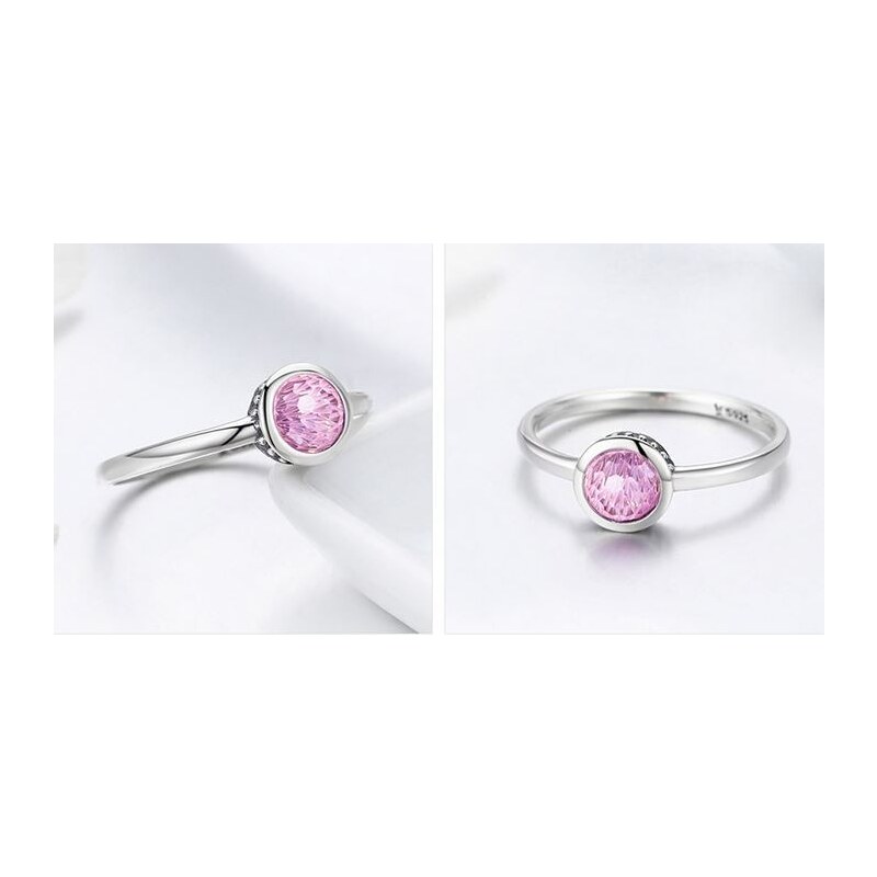 Ékszerkirály Ezüst gyűrű kristállyal, pink, 7-es méret