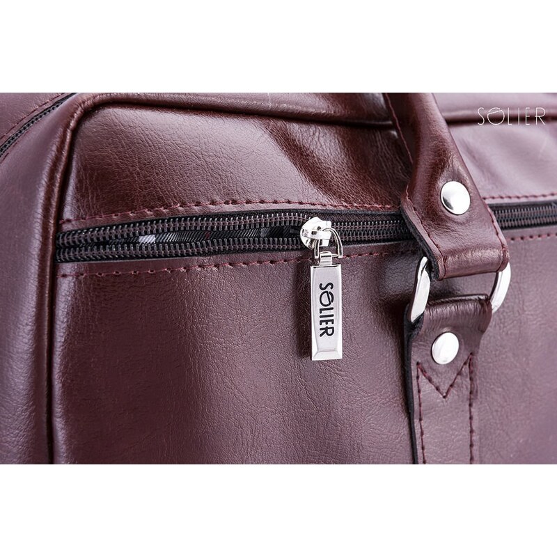 Pánská kožená hnědo-bordová taška SOLIER SL03 BROWN-MAROON