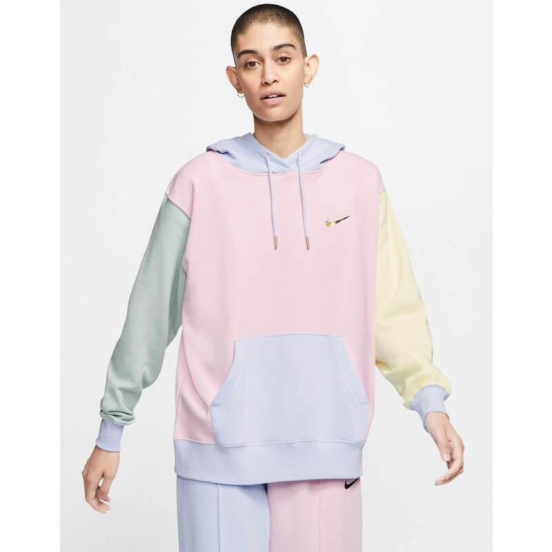 Nike mini metallic swoosh oversized pastel colour block hoodie