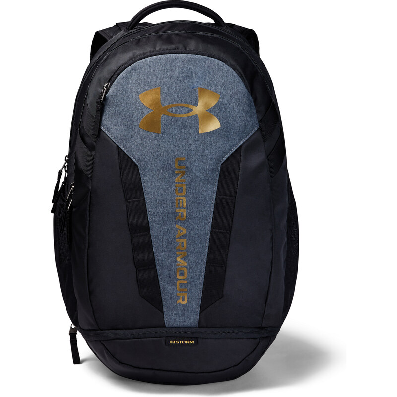 Hátizsák Under Armour Hustle 5.0 Backpack Black Medium Heather/ Metallic Gold Luster, OSFA