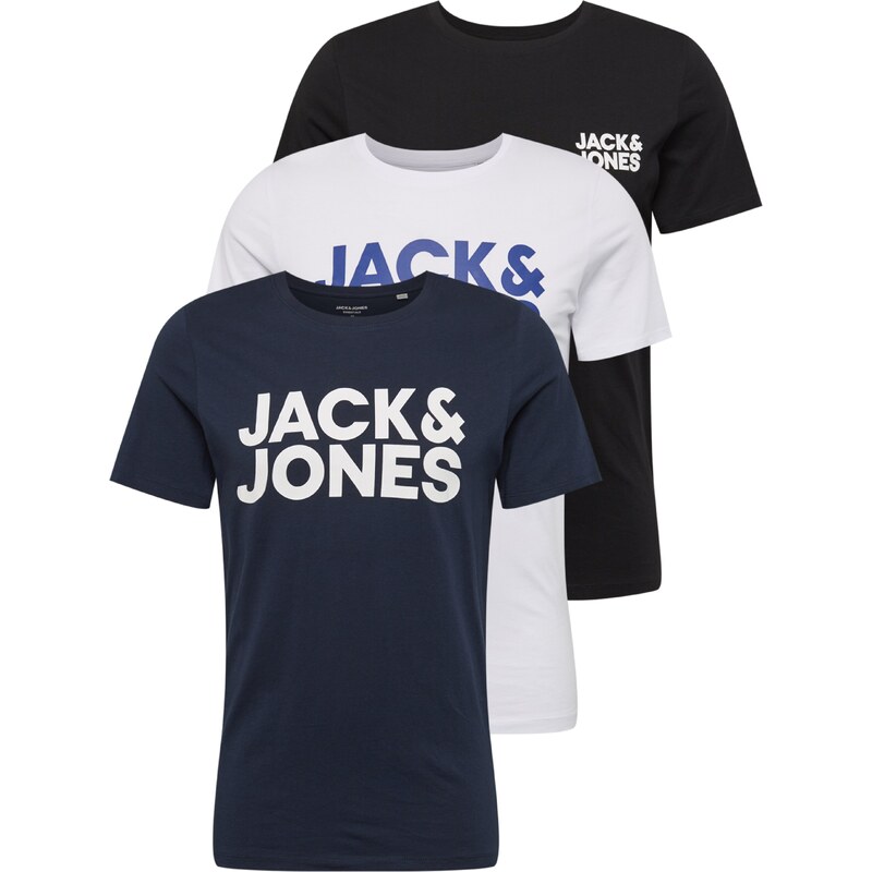 JACK & JONES Póló tengerészkék / encián / fekete / fehér