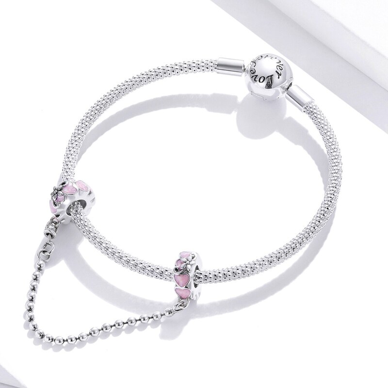 EdenBoutique Pink Hearts biztonsági lánc ezüst talizmán
