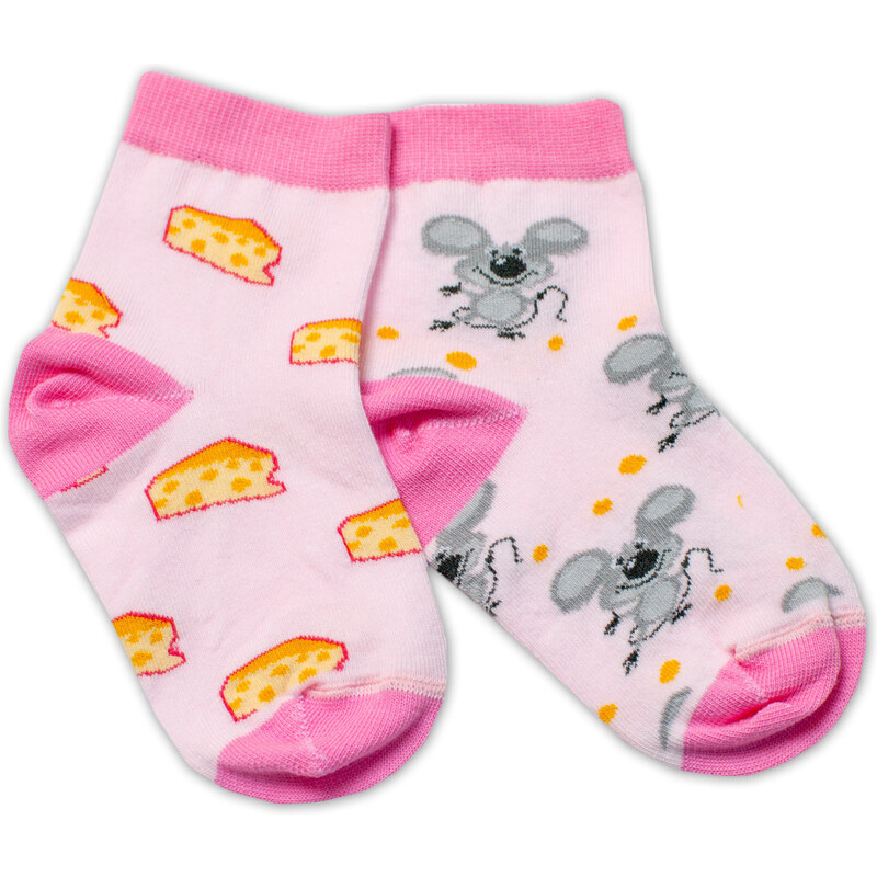 Baby Nellys Vidám pamut- zokni Egér és sajt - világos rózsaszín