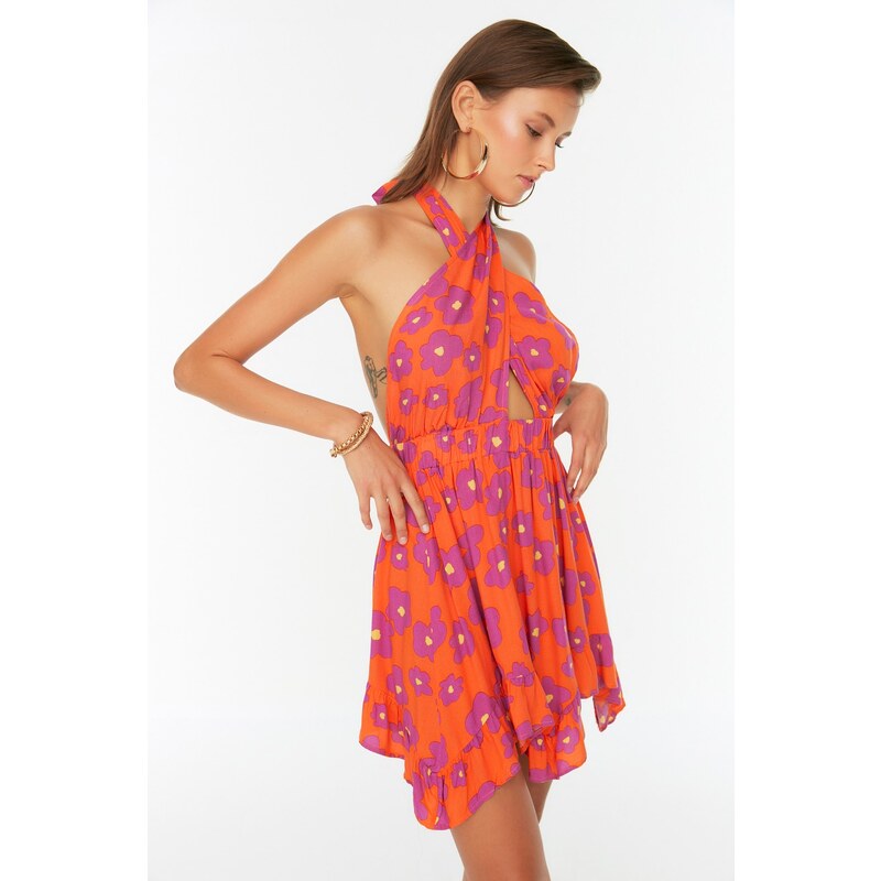 Trendyol Floral Patterned Tie Back Detailed Beach Dress