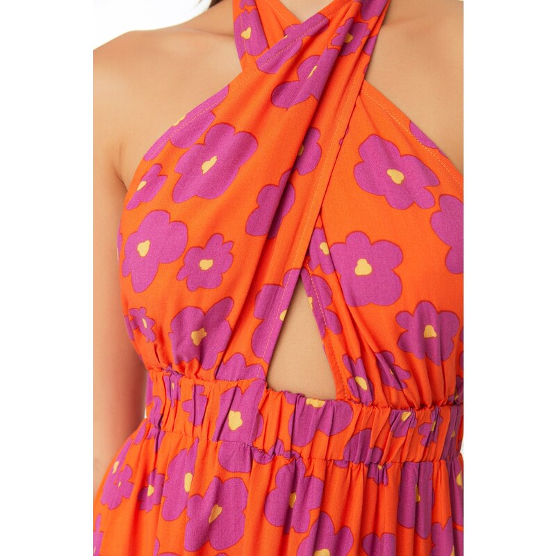 Trendyol Floral Patterned Tie Back Detailed Beach Dress
