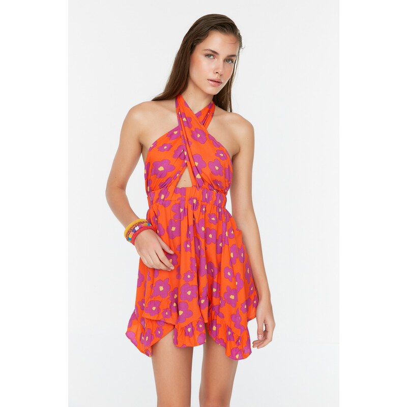 Trendyol Floral Patterned Tie Back Detailed Beach Dress